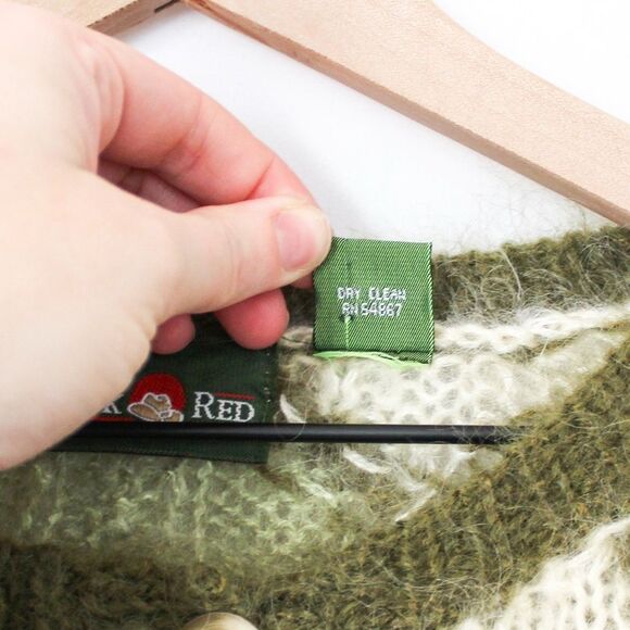 Vintage 80s Mohair Green and Yellow Diamond Button Front Cardigan Small - Picture 8 of 8